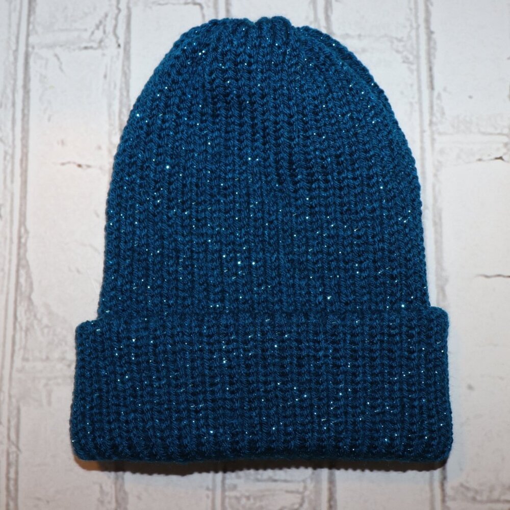 💙 Handmade Beanie · Shimmer Blue Yarn · Boutique Knit